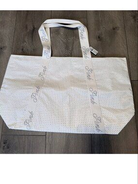 Victoria Secret Pink Large Cream White Rhinestone Tote Bag